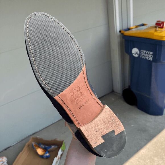 Undandy Navy Gray Suede Derby Shoes Sz 45/11.5 Pink Laces Yellow Lining - Picture 12 of 14